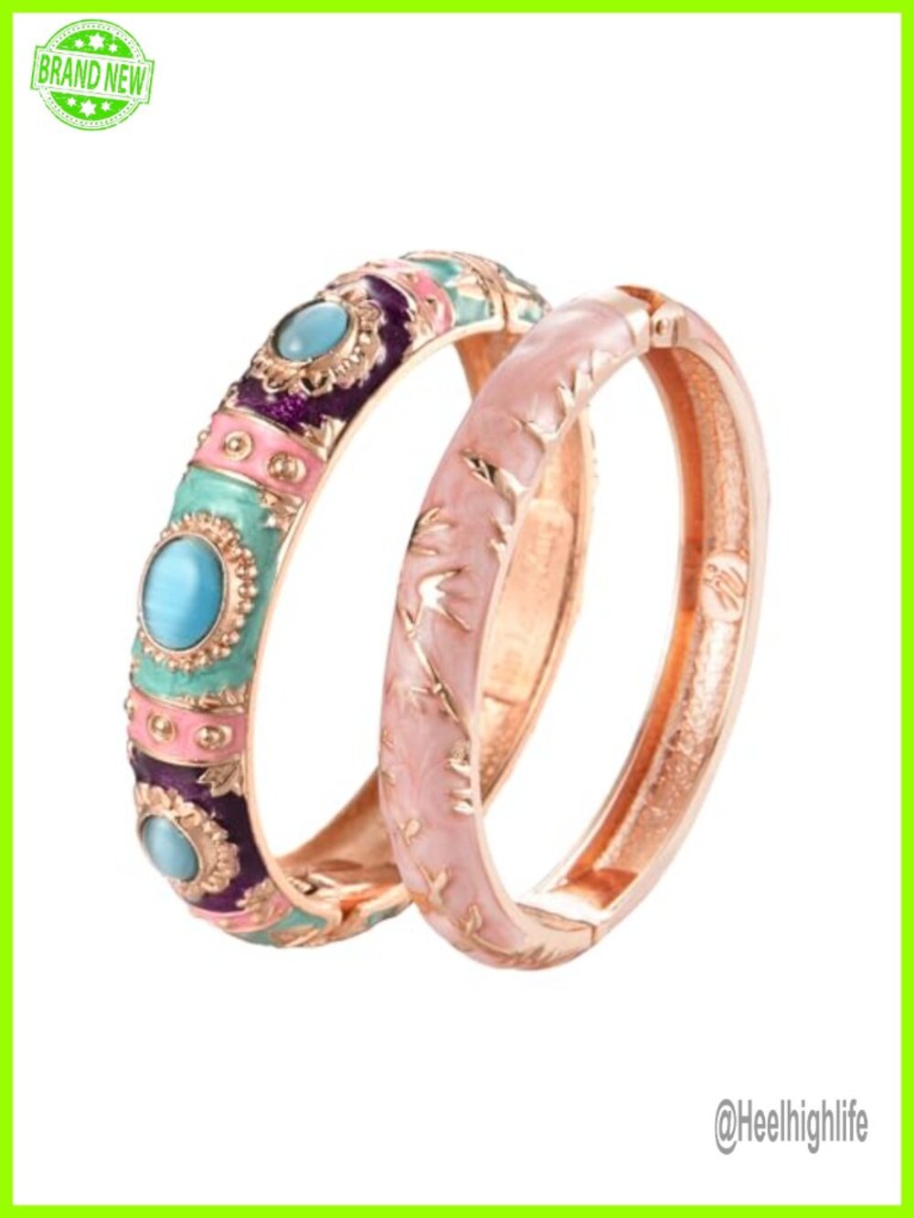 Vintage Cloisonne Enameled Cuff Bangle Bracelets 2 Piece Set Gifts